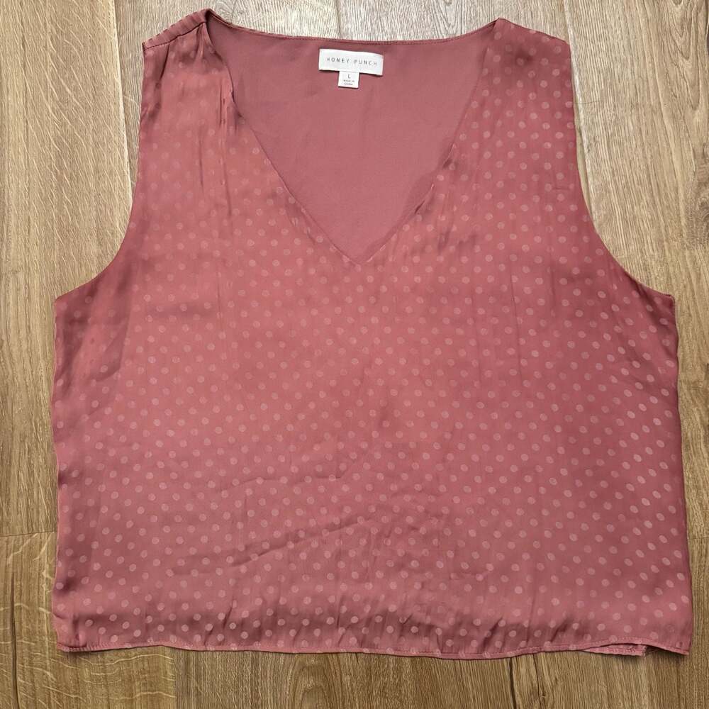 Honey Punch Dusty Rose Sleeveless V-Neck Tank Top with Subtle Dot and Stripe Tex